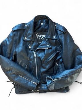 Vtg LA ROXX Harley Davidson Leather Biker Jacket 80s 90s Rockstar Moto Small